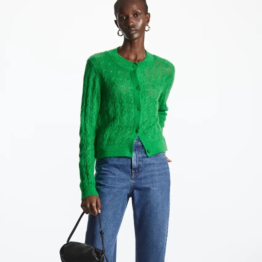 COS sweater green CABLE-KNIT MOHAIR CARDIGAN	XS brand new never used with tags